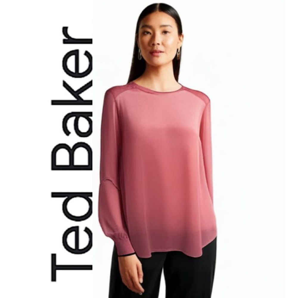 TED BAKER.LONDON. Long sleeve two tone Silk blend blouse. Blush Rose.Size(1)
